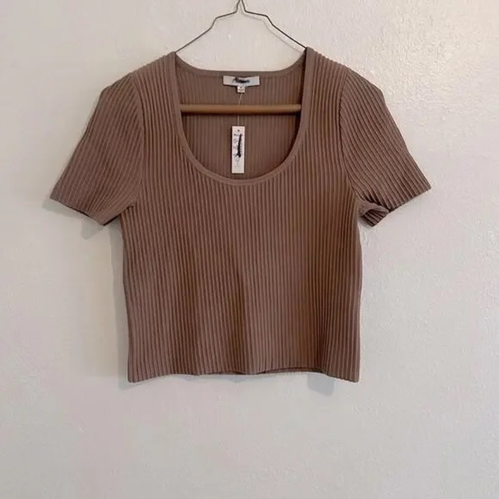 Madewell Mocha Short Sleeve Ottoman Rib Crop Top Size M